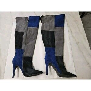 Ashley Stewart Black Blue Gray Suede Like Zipper Boots 11 Wide